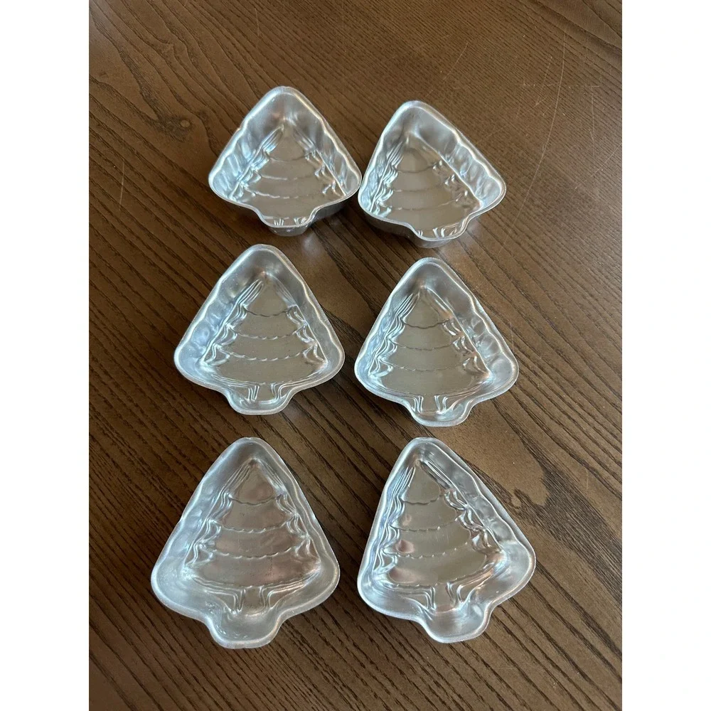 Vintage Aluminum Christmas Tree Molds‎ Set of 6 Silver Holiday Baking Tins